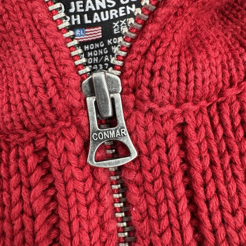 Vintage Polo Ralph Lauren Sweater Mens XXL Red 1/4 Zip Knit American Flag
